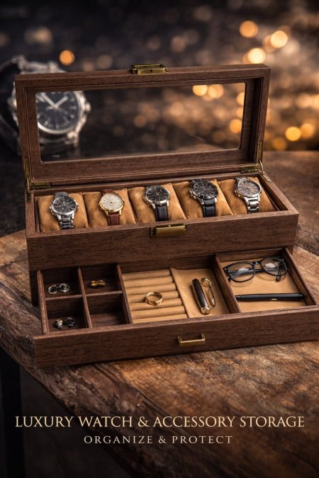 منظم اكسسوار خشب بني